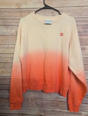 Champion Reverse Weave Sweatshirt Large Orange Ombre Crewneck Pullover Logo Slee